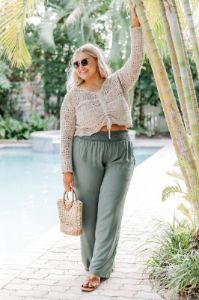 Far And Wide Smocked Waist Sage Green Pants sold by Pink Lily