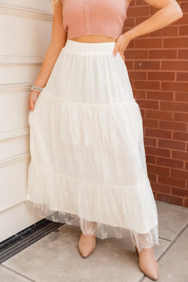 California Dreaming Ivory Lace Maxi Skirt sold by Pink Lily