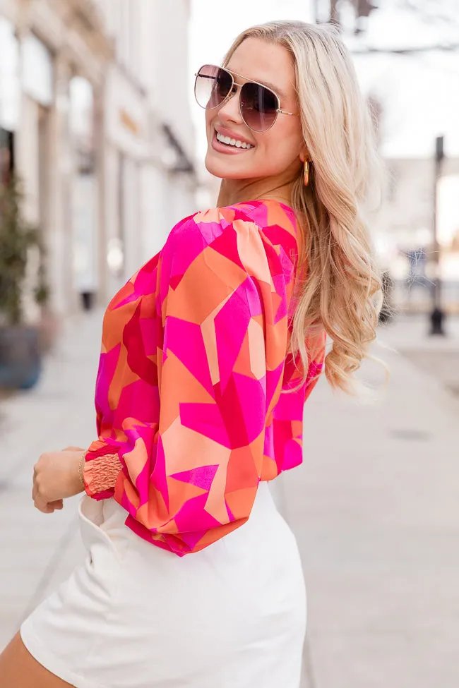 Having Mixed Feelings Pink/Orange Printed Long Sleeve Bodysuit FINAL SALE sold by Pink Lily product image thumbnail 3