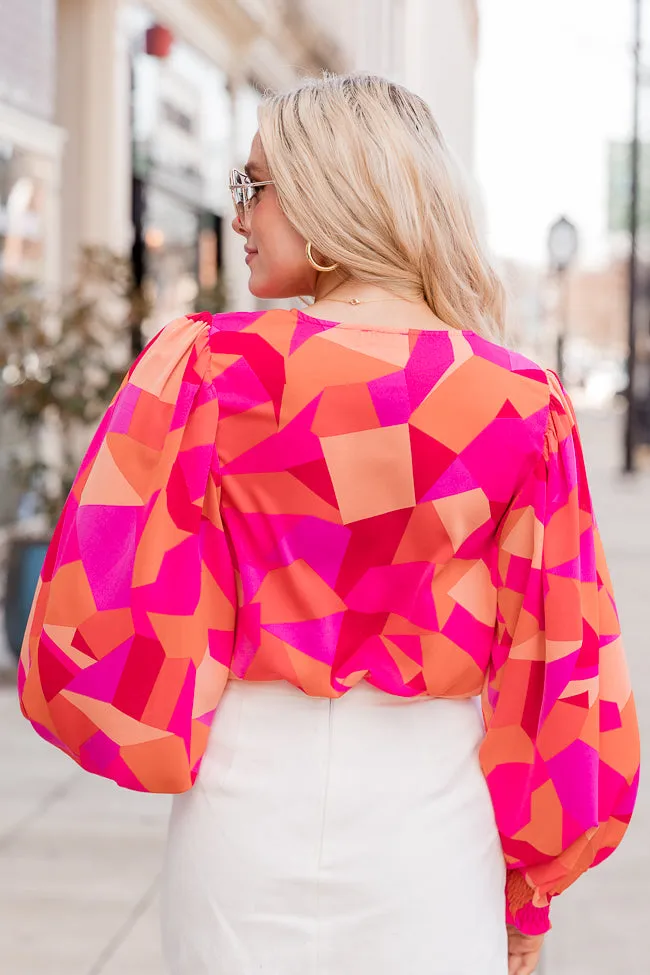 Having Mixed Feelings Pink/Orange Printed Long Sleeve Bodysuit FINAL SALE sold by Pink Lily product image thumbnail 4