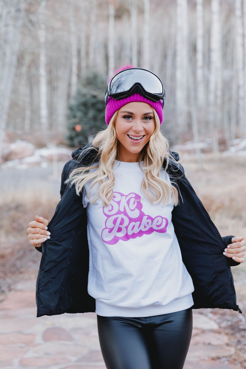 Ski Babe Retro White Graphic Sweatshirt sold by Pink Lily