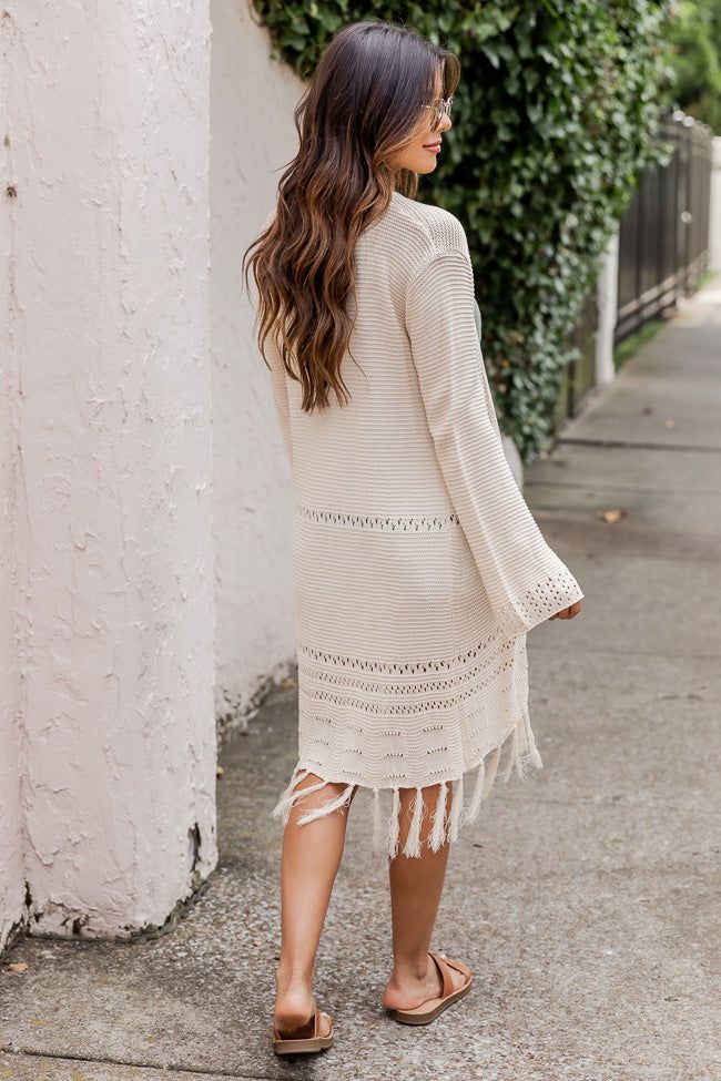 Good Ideas Beige Fringe Hem Open Knit Cardigan FINAL SALE sold by Pink Lily product image thumbnail 4