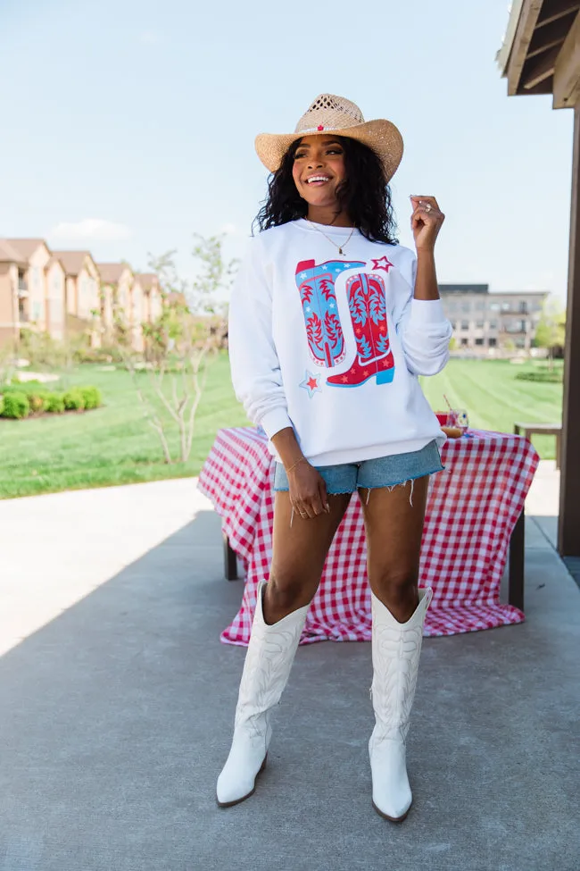 Red White and Boots White Oversized Graphic Sweatshirt sold by Pink Lily product image thumbnail 2