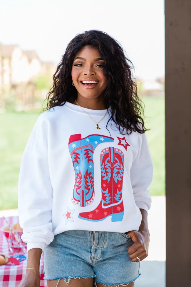Red White and Boots White Oversized Graphic Sweatshirt sold by Pink Lily product image thumbnail 4