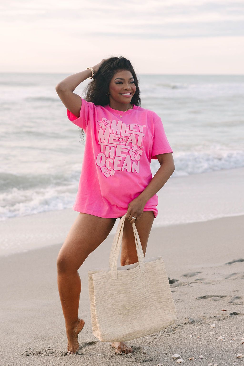 Meet Me At The Ocean Hot Pink Oversized Graphic Tee sold by Pink Lily product image thumbnail 3