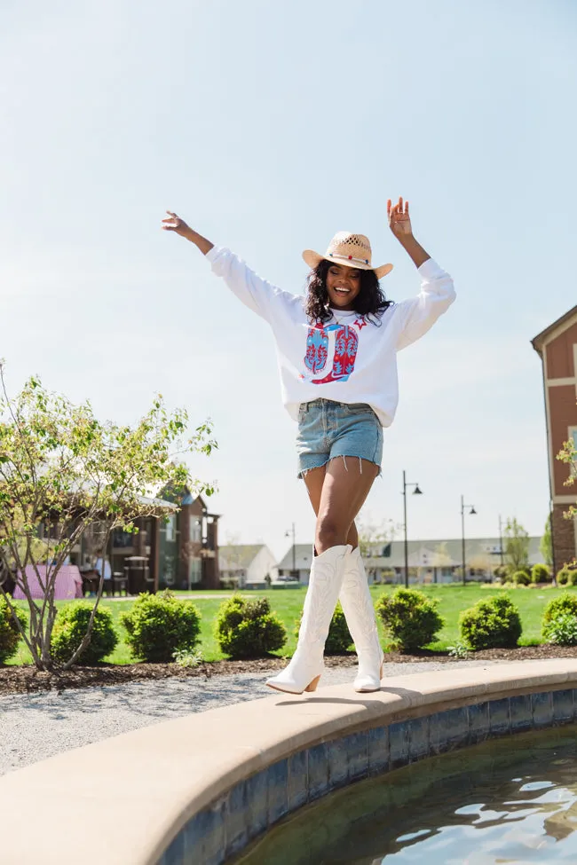 Red White and Boots White Oversized Graphic Sweatshirt sold by Pink Lily product image thumbnail 3