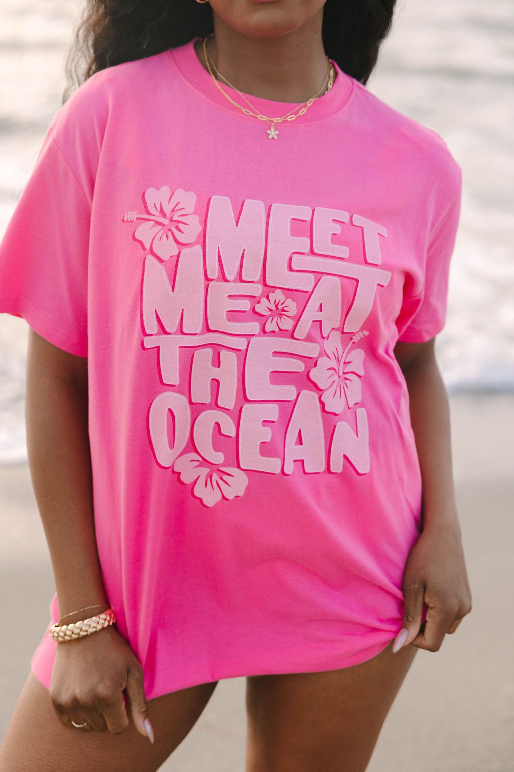 Meet Me At The Ocean Hot Pink Oversized Graphic Tee sold by Pink Lily product image thumbnail 2
