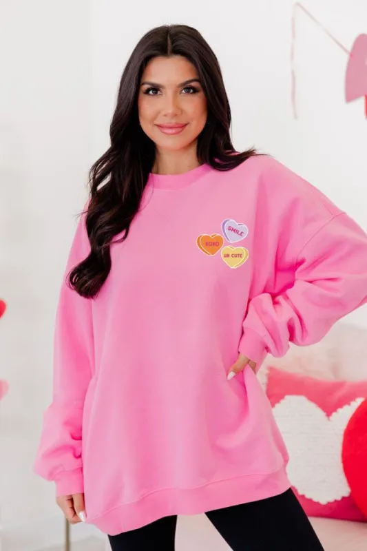Candy Hearts Conversation Pink Graphic Sweatshirt SALE sold by Pink Lily