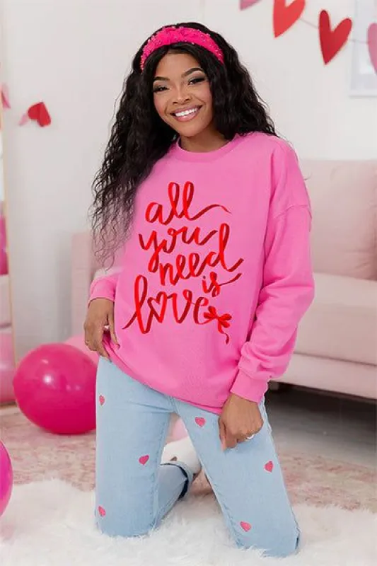 All You Need Is Love Pink Oversized Graphic Sweatshirt sold by Pink Lily