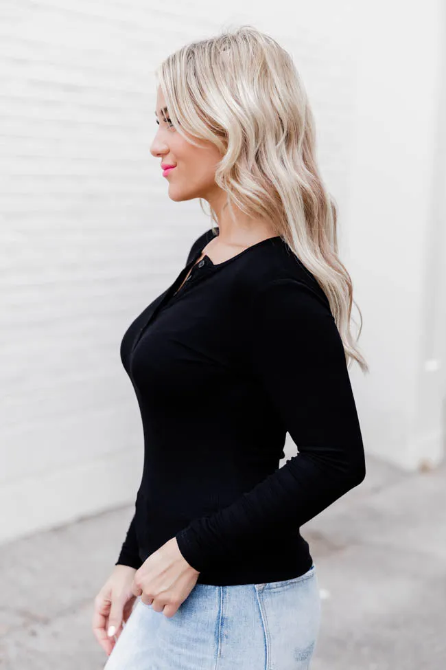 All The Better Black Ribbed Knit Henley Long Sleeve Tee sold by Pink Lily product image thumbnail 5