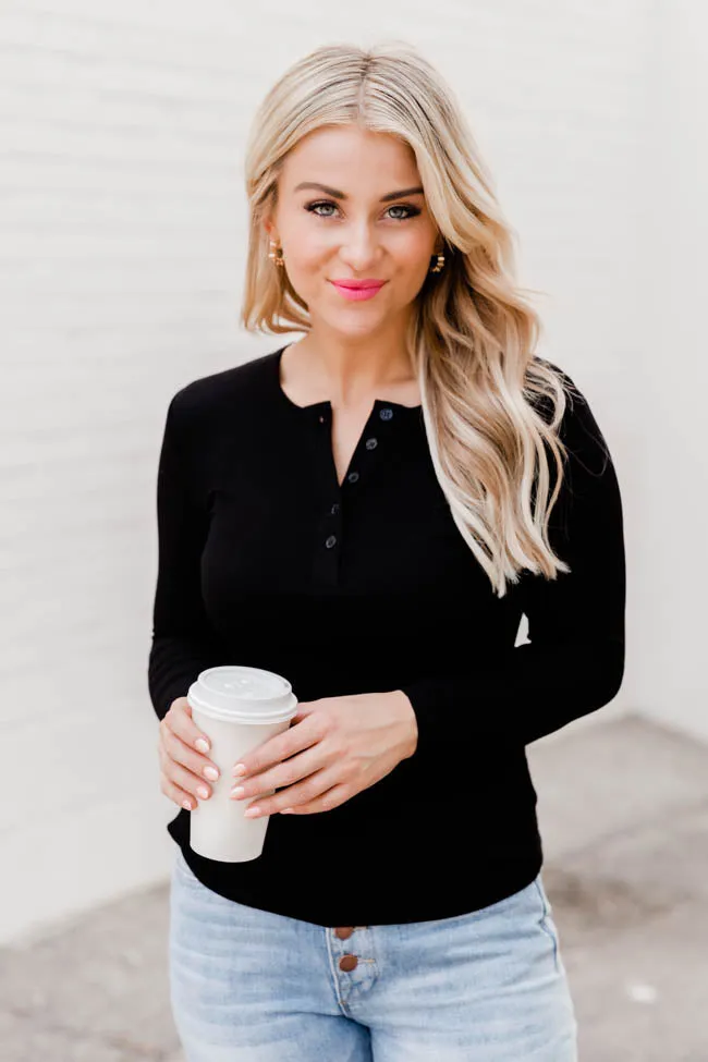 All The Better Black Ribbed Knit Henley Long Sleeve Tee sold by Pink Lily product image thumbnail 4
