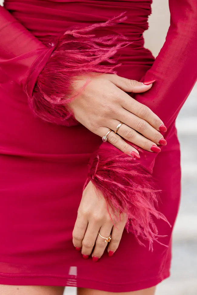 Ready Or Not Wine Mesh Long Sleeve Fur Trim Mini Dress FINAL SALE sold by Pink Lily product image thumbnail 5