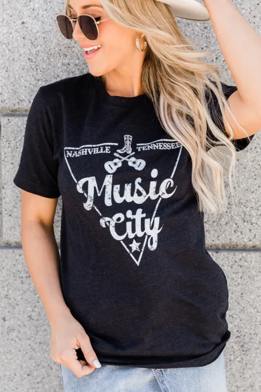Music City Black Graphic Tee sold by Pink Lily