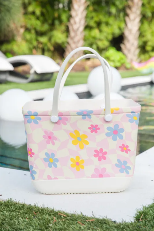 Summer Checkered Daisy Rubber Beach Tote Bag sold by Pink Lily