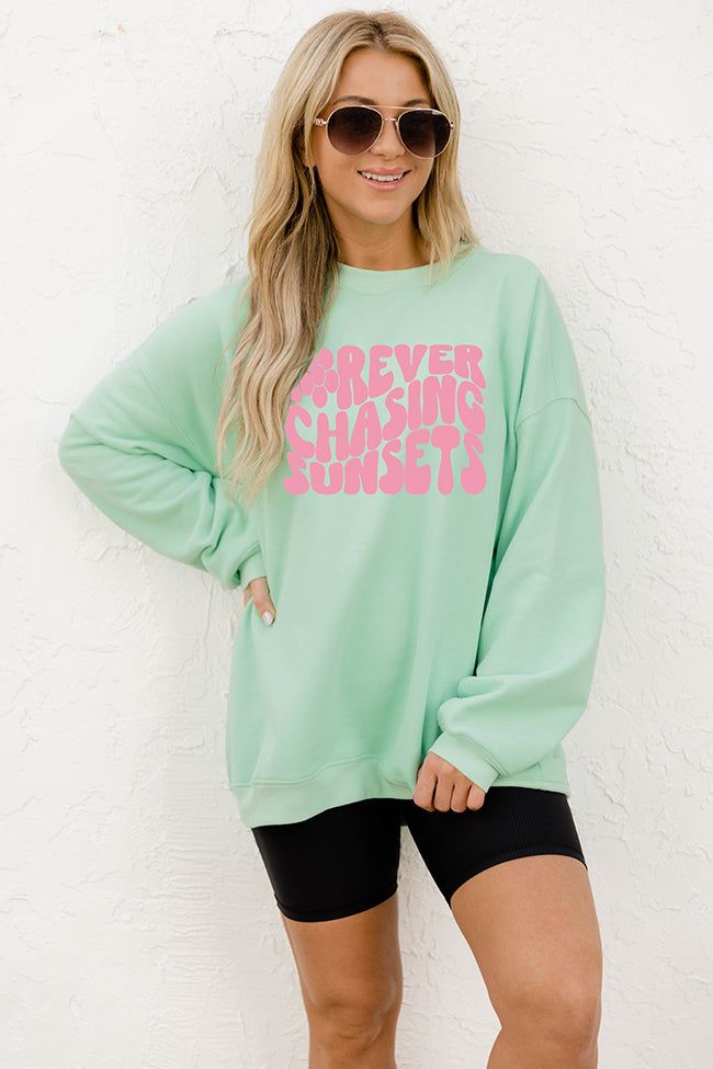 Forever Chasing Sunsets Oversized Lime Graphic Sweatshirt sold by Pink Lily product image thumbnail 2
