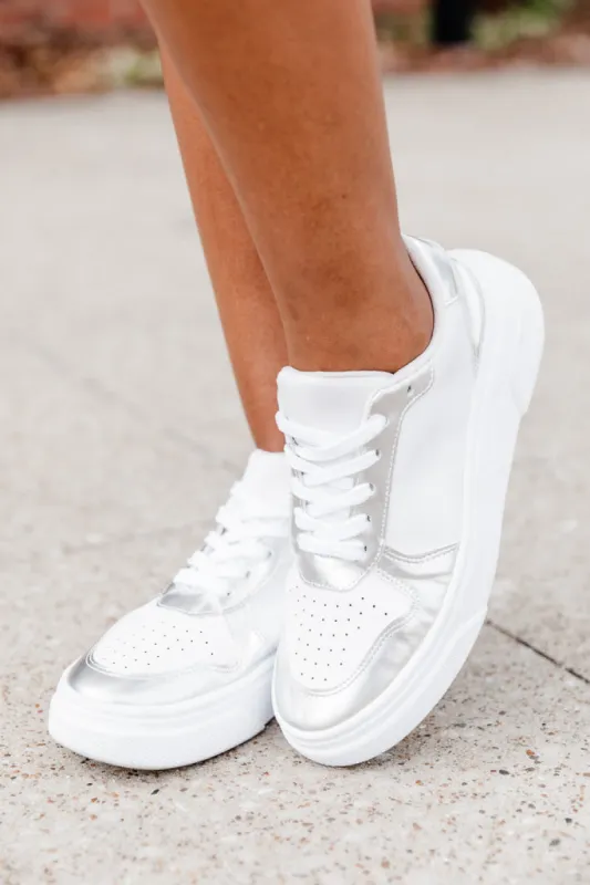 Olivia Silver Metallic Sneaker FINAL SALE sold by Pink Lily
