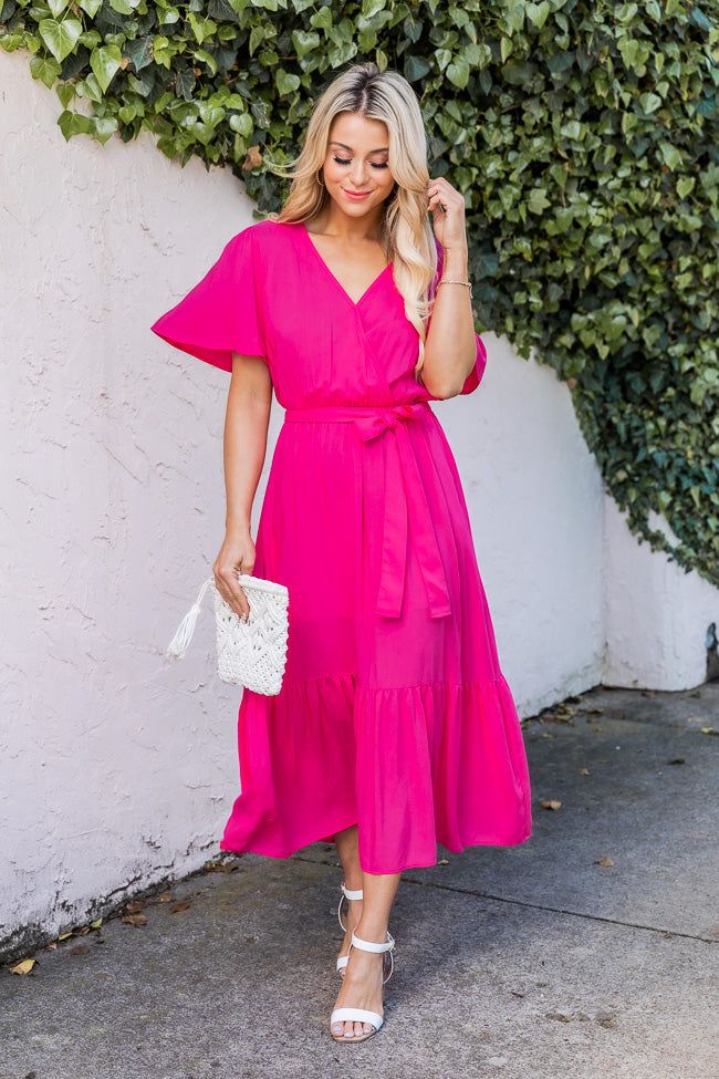 Everlasting Love Hot Pink Short Sleeve Midi Dress FINAL SALE sold by Pink Lily