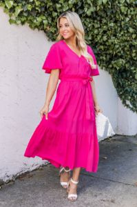 Everlasting Love Hot Pink Short Sleeve Midi Dress FINAL SALE sold by Pink Lily