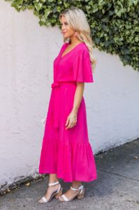 Everlasting Love Hot Pink Short Sleeve Midi Dress FINAL SALE sold by Pink Lily