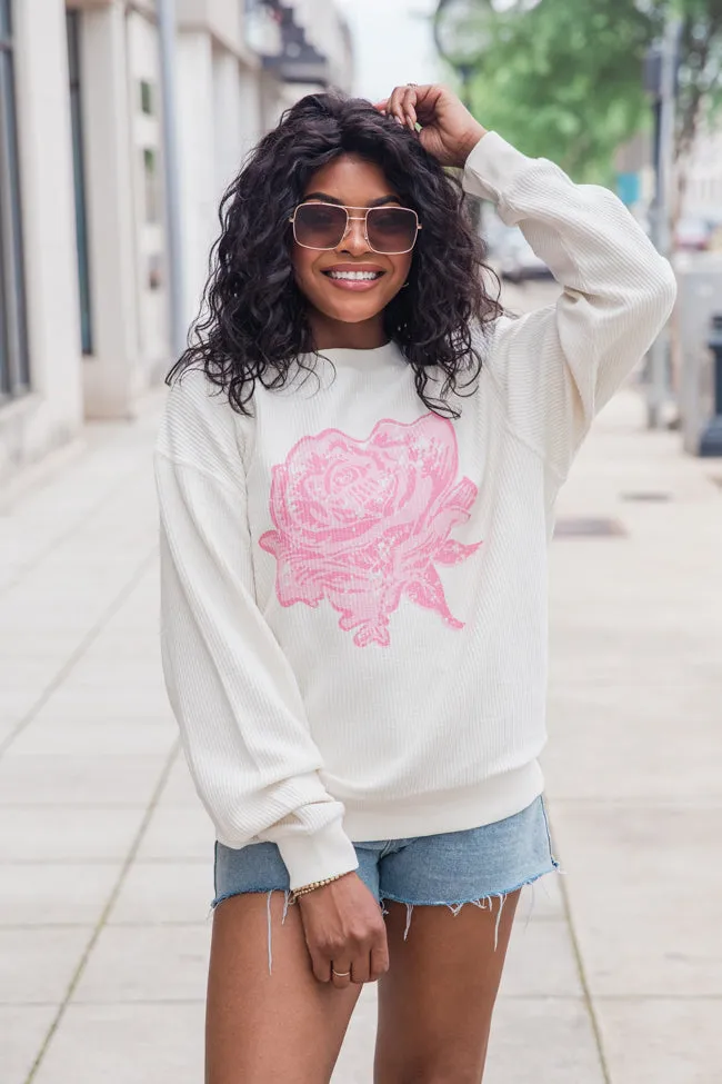 Distressed Rose Ivory Corded Graphic Sweatshirt sold by Pink Lily product image thumbnail 4