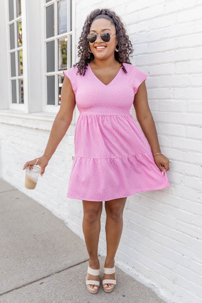 Summer Dreams Pink Polka Dot Tiered Mini Dress FINAL SALE sold by Pink Lily product image thumbnail 2