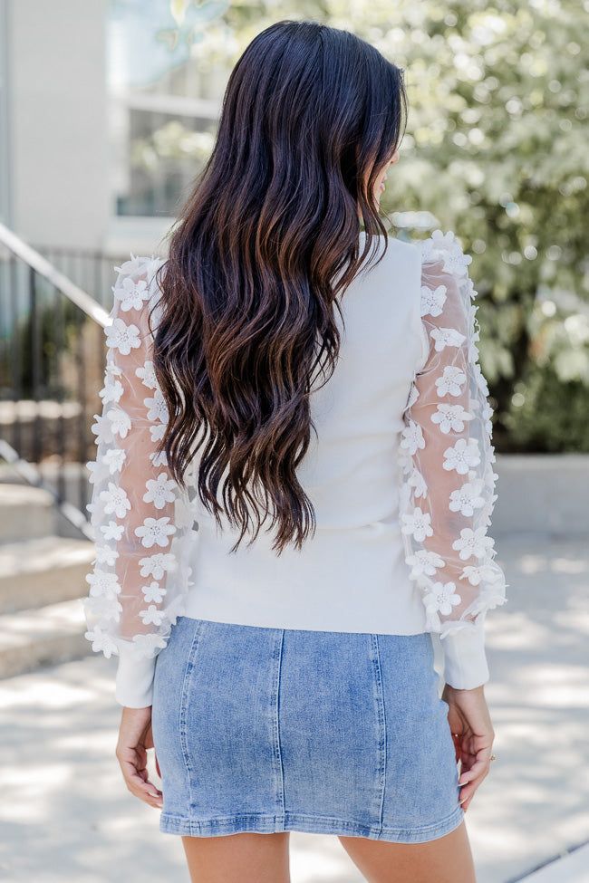 Getting Along Ivory Floral Applique Sleeve Ribbed Top sold by Pink Lily product image thumbnail 5