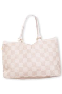 Fuzzy Nude Checkered Tote Bag sold by Pink Lily