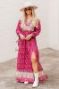 Call Me Magenta Floral Border Printed Belted Maxi Dress FINAL SALE sold by Pink Lily