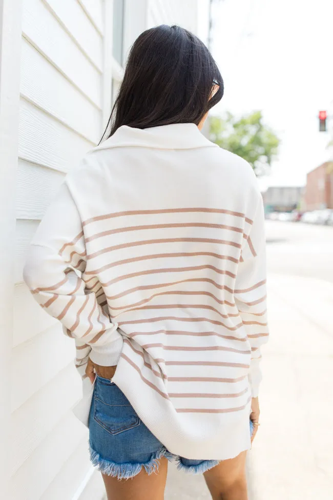 Pulling Heartstrings Ivory And Tan Striped Quarter Zip Pullover sold by Pink Lily product image thumbnail 5