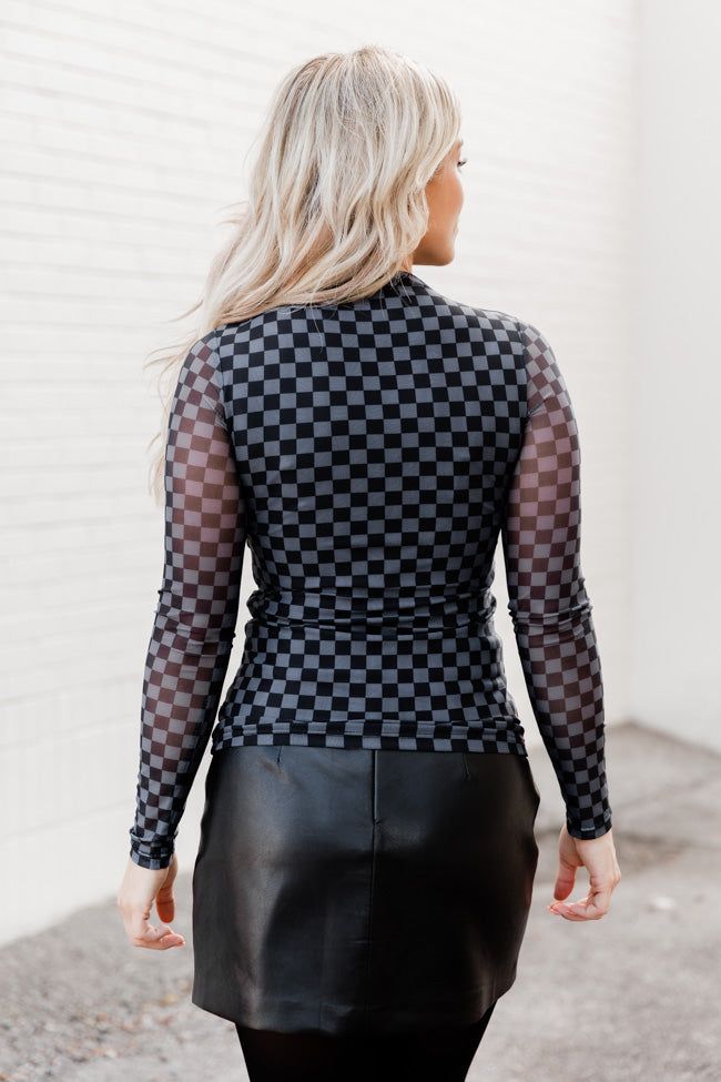 Holding Out Hope Black Mock Neck Checkered Mesh Blouse FINAL SALE sold by Pink Lily product image thumbnail 5