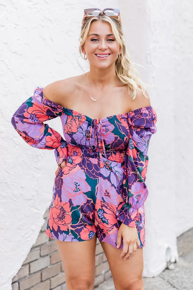 A New Look Purple Floral Printed Smocked Bust Long Sleeve Romper FINAL SALE sold by Pink Lily product image thumbnail 3