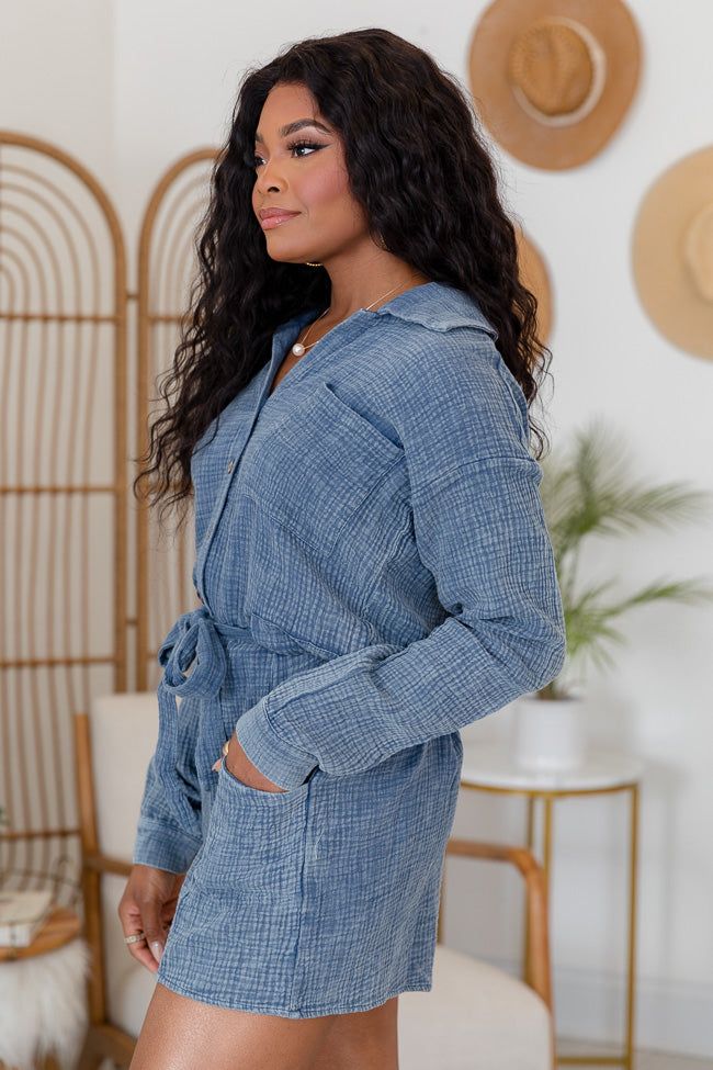 Out of Town Dark Chambray Acid Wash Romper sold by Pink Lily product image thumbnail 3
