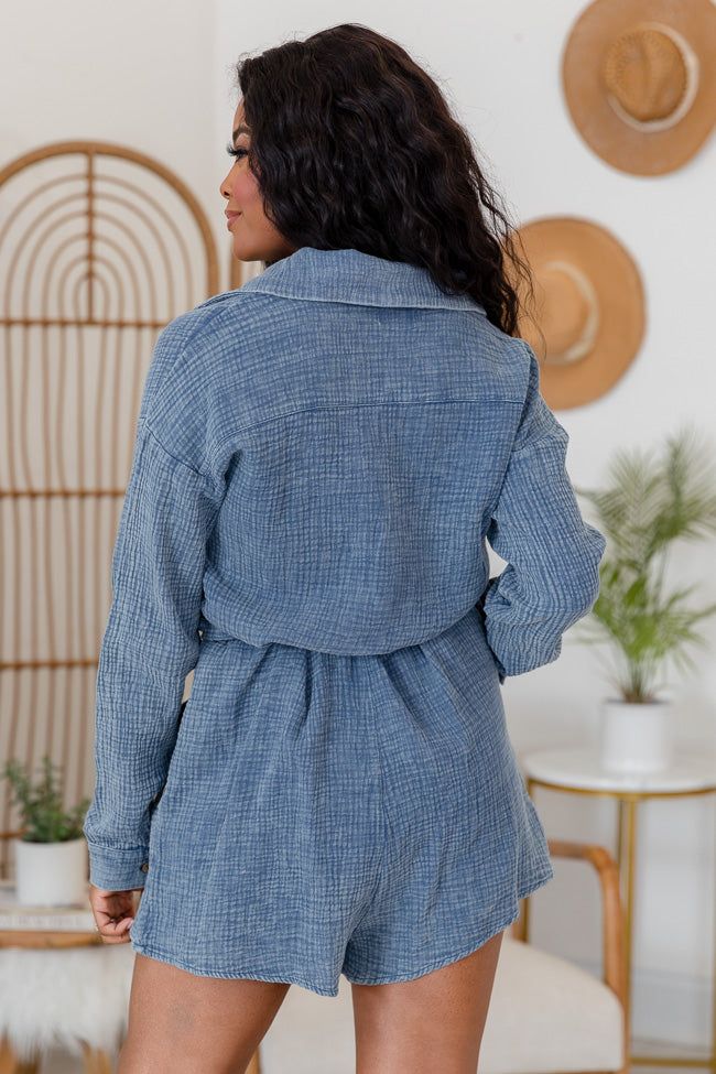 Out of Town Dark Chambray Acid Wash Romper sold by Pink Lily product image thumbnail 4