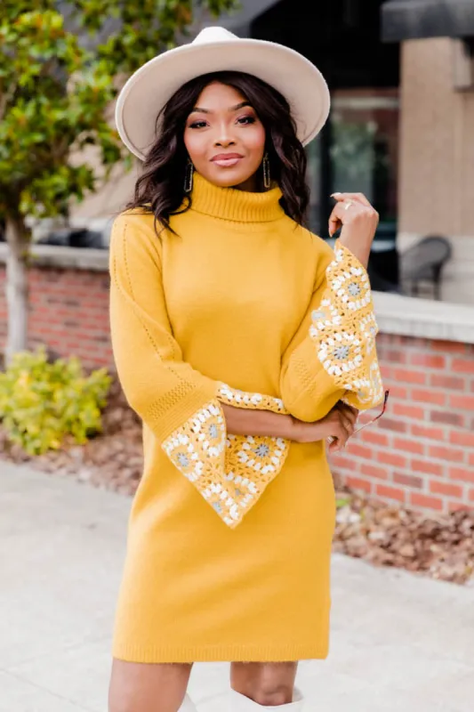 Living Out Loud Mustard Turtleneck Sweater Dress FINAL SALE sold by Pink Lily