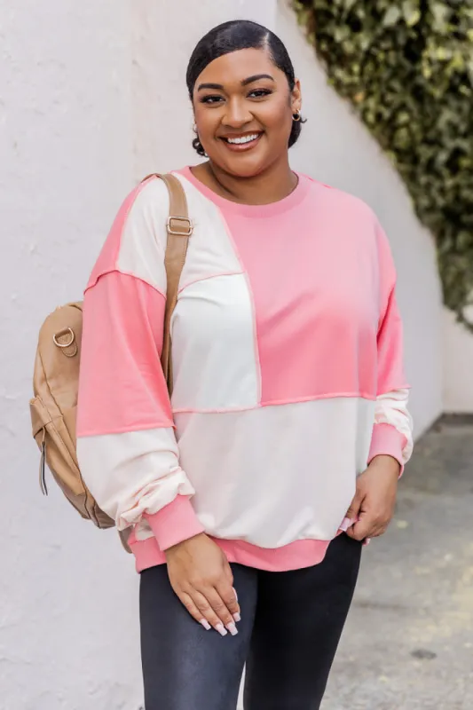 Love You Better Coral Colorblock Patchwork Pullover FINAL SALE made by Pink Lily