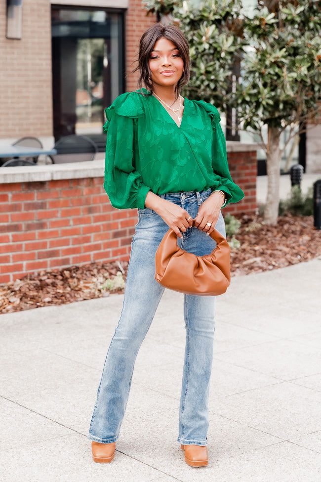 Nothing Has Changed Green Ruffle Shoulder Floral Textured Bodysuit sold by Pink Lily product image thumbnail 3