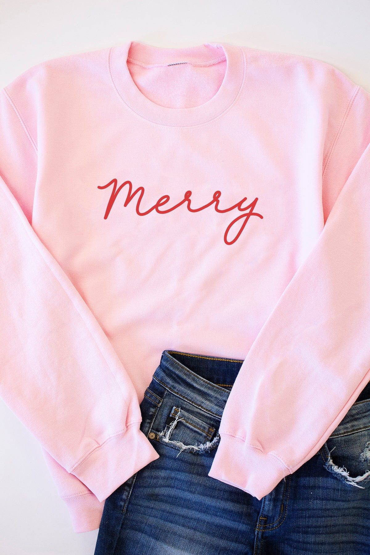 Merry Script Light Pink Graphic Sweatshirt FINAL SALE sold by Pink Lily product image thumbnail 4