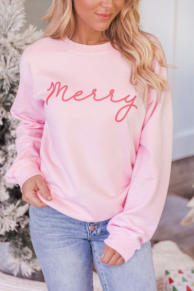 Merry Script Light Pink Graphic Sweatshirt FINAL SALE sold by Pink Lily product image thumbnail 3