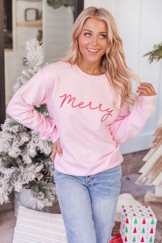 Merry Script Light Pink Graphic Sweatshirt FINAL SALE sold by Pink Lily