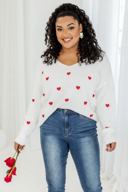 Distant Thoughts Ivory V-Neck Heart Sweater FINAL SALE sold by Pink Lily