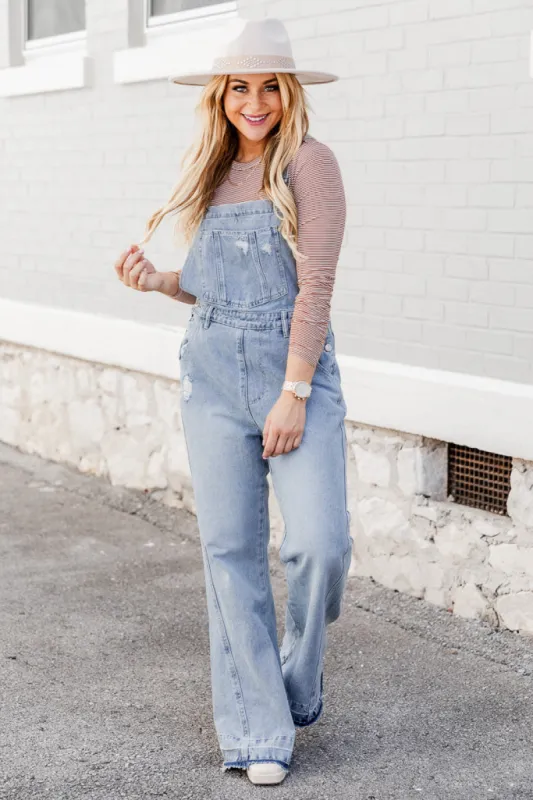 Many Moments Medium Wash Flared Overalls FINAL SALE made by Pink Lily