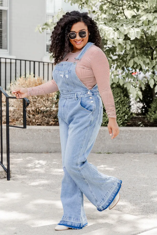Many Moments Medium Wash Flared Overalls FINAL SALE sold by Pink Lily product image thumbnail 5