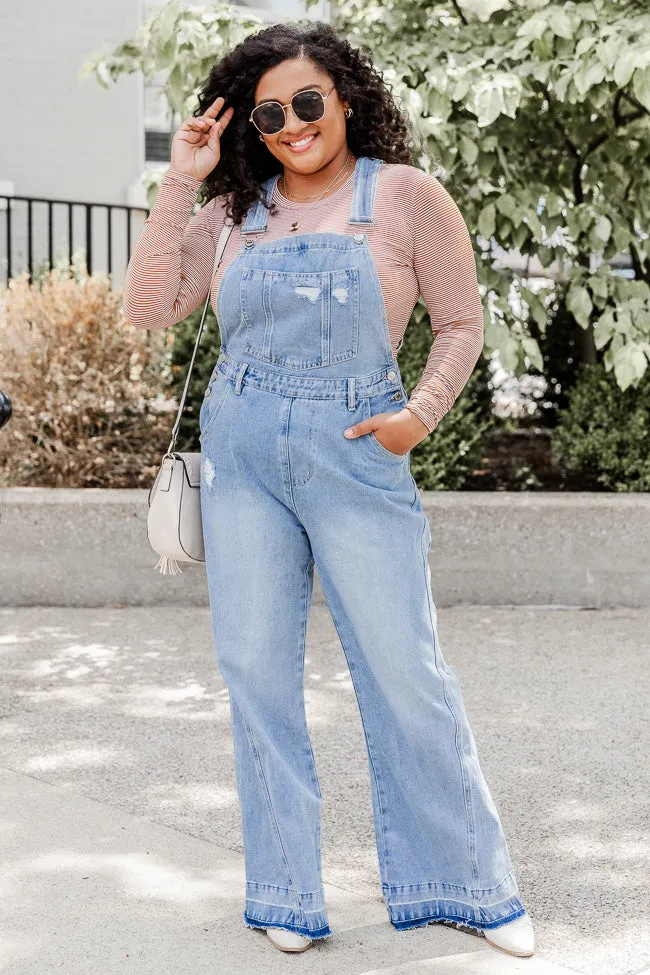 Many Moments Medium Wash Flared Overalls FINAL SALE sold by Pink Lily product image thumbnail 4