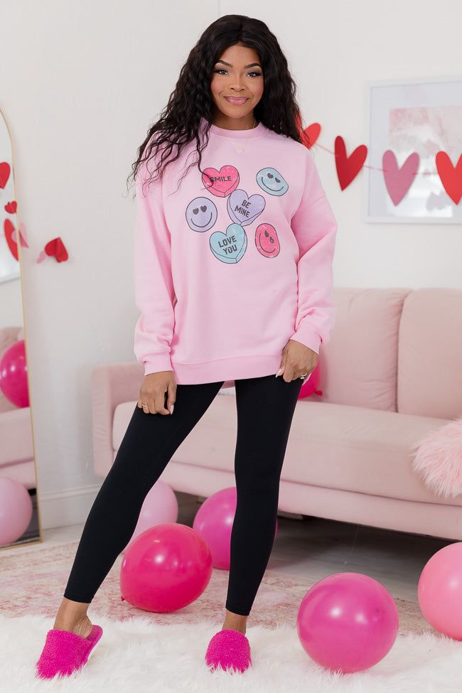 Candy Hearts Light Pink Oversized Graphic Sweatshirt sold by Pink Lily product image thumbnail 2