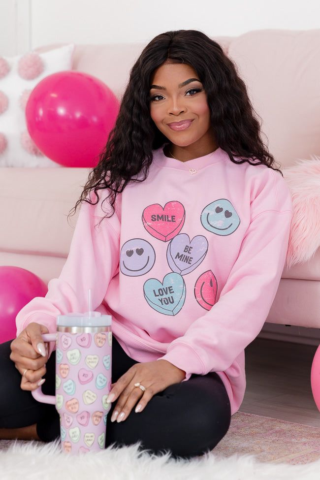 Candy Hearts Light Pink Oversized Graphic Sweatshirt sold by Pink Lily