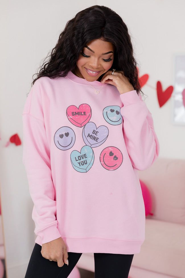 Candy Hearts Light Pink Oversized Graphic Sweatshirt sold by Pink Lily product image thumbnail 4