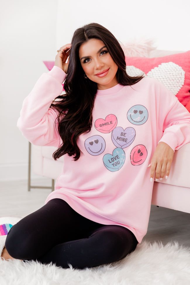 Candy Hearts Light Pink Oversized Graphic Sweatshirt sold by Pink Lily product image thumbnail 5