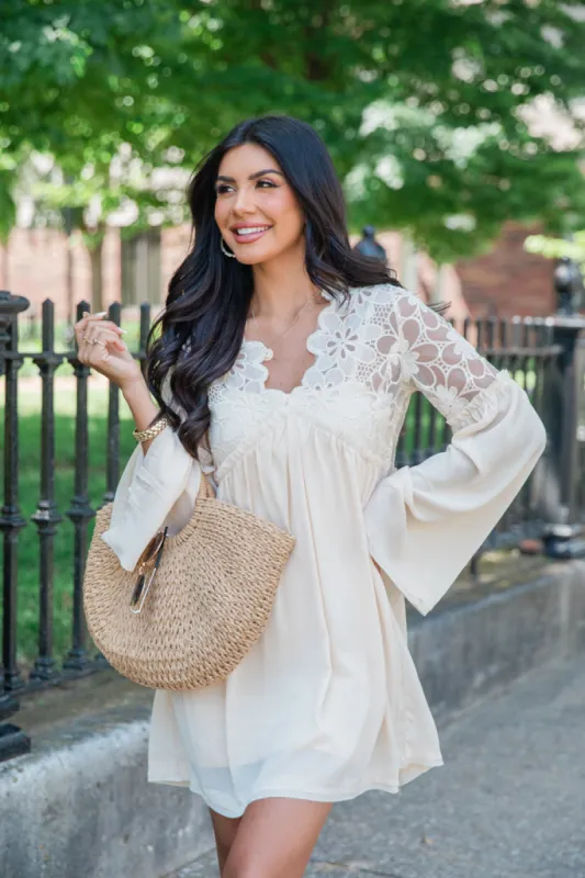 Just Getting Started Nude Lace V-Neck Dress FINAL SALE sold by Pink Lily