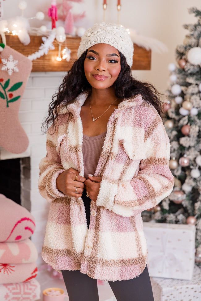 Beloved Memories Pink Plaid Sherpa Shacket FINAL SALE sold by Pink Lily