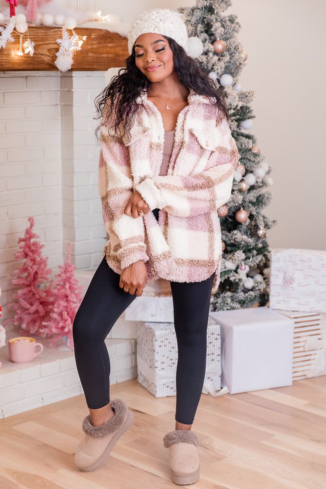Beloved Memories Pink Plaid Sherpa Shacket FINAL SALE sold by Pink Lily product image thumbnail 2
